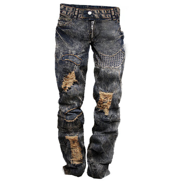 Vintage Distressed Washed Motorcycle Jeans